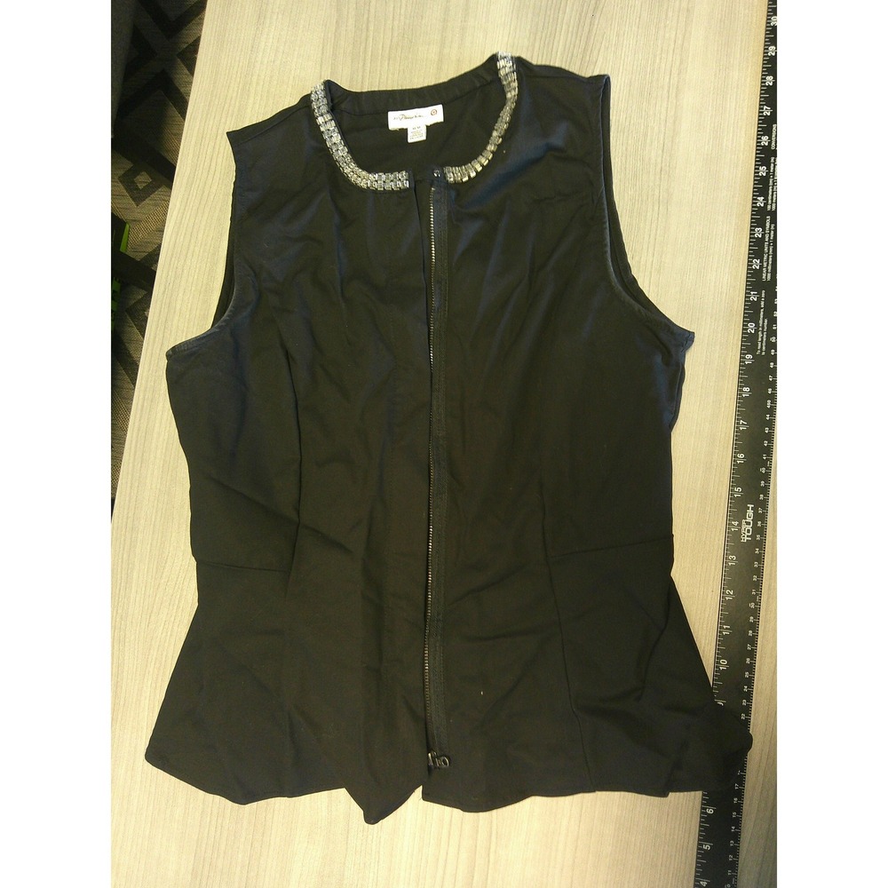 3.1 Phillip Lim Peplum Top Women Medium Black Good Crystal Embellished Zip Front